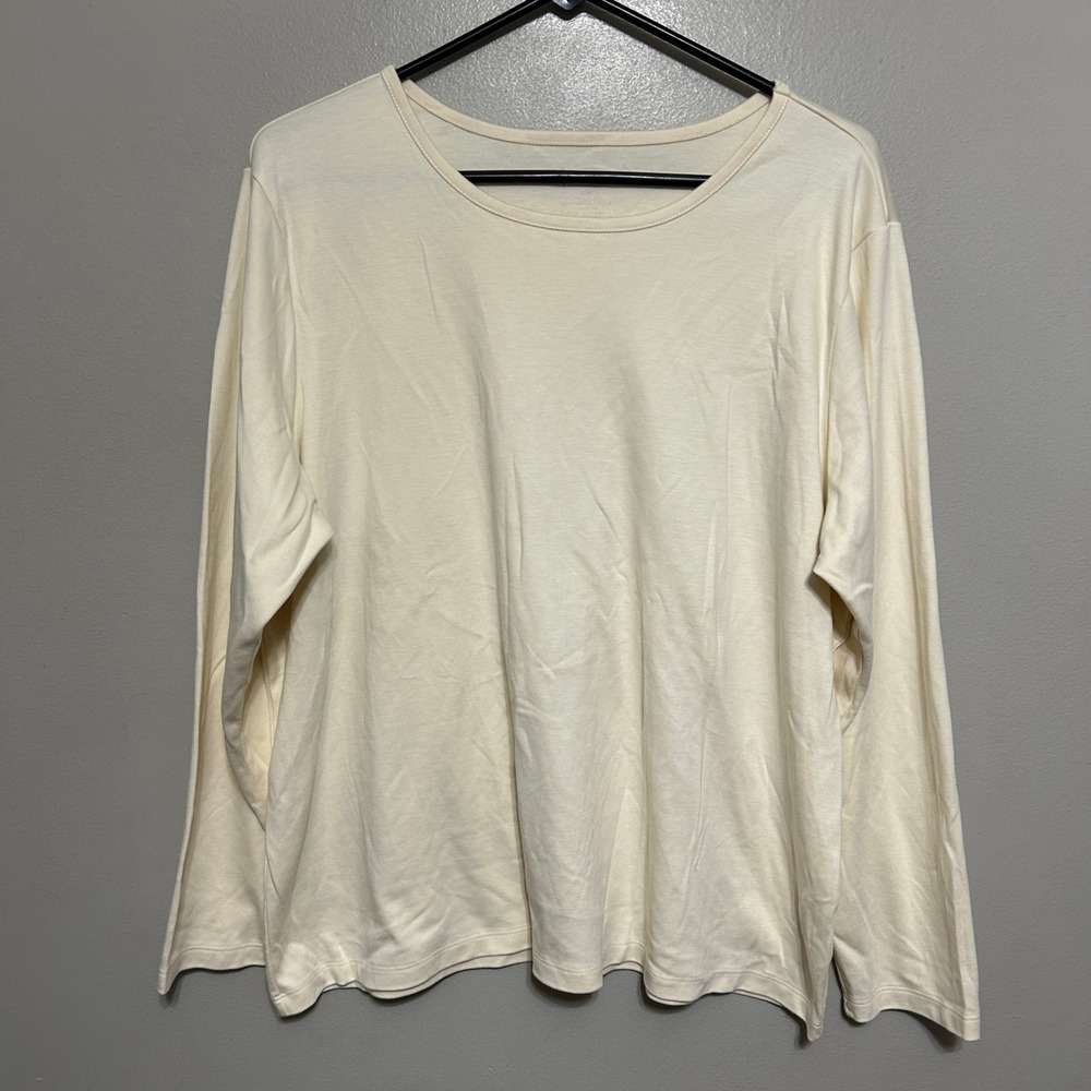 L.L. Bean T-Shirt Women 2X Cream Supima Cotton Long Sleeve Scoop Neck Layering